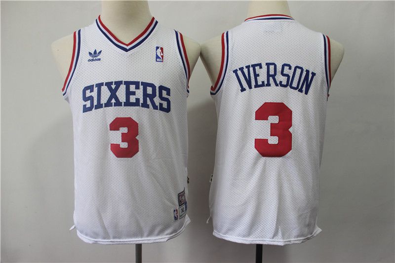 Youth Philadelphia 76ers #3 Iverson White Adidas NBA Jerseys->youth nba jersey->Youth Jersey
